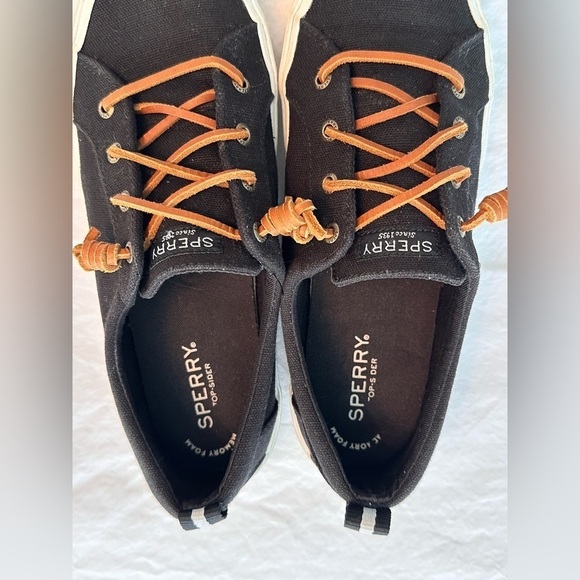 Sperry Topsiders Black W/Leather Laces Size 9 - Picture 7 of 7